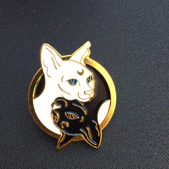 Yin yang black & white cat pin *3 pins for $12* - Picture 1 of 3